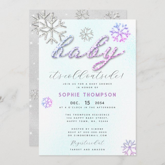 Convite Bebê Frio Fora do Rinoceronte Roxo Chá (Frente/Verso)