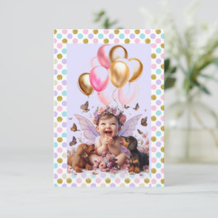 Convite Bebê Garota e Sacos Primeira Festa de aniversário