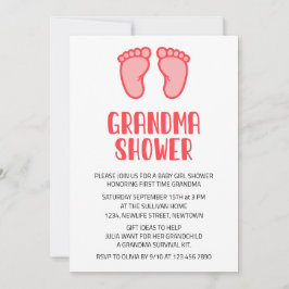 Convite Bebê Garota Pés Primeira Vez Chá de fraldas Da Avó
