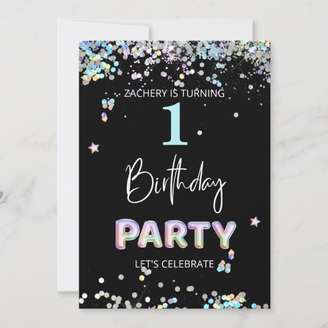 Convite *~* BEBÊ GAROTO 1 rua Um Primeiro Aniversário do B (Frente)