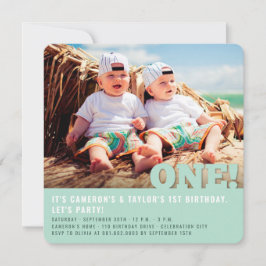 Convite Bebê Gêmeos Fotografe Primeiro Aniversário do Mode