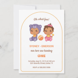 Convite Bebê gêmeos Primeiro Aniversário Rapariga Bear Jum