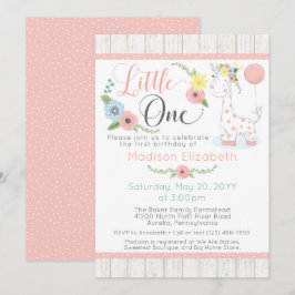 Convite Bebê Girafa Primeiro Aniversário Floral & Madeira