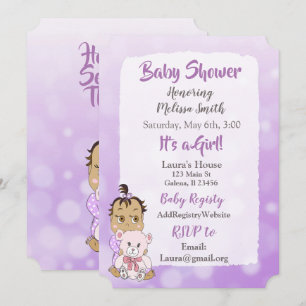 Convite Bebê hispânica menina com ursinho de pelúcia showi