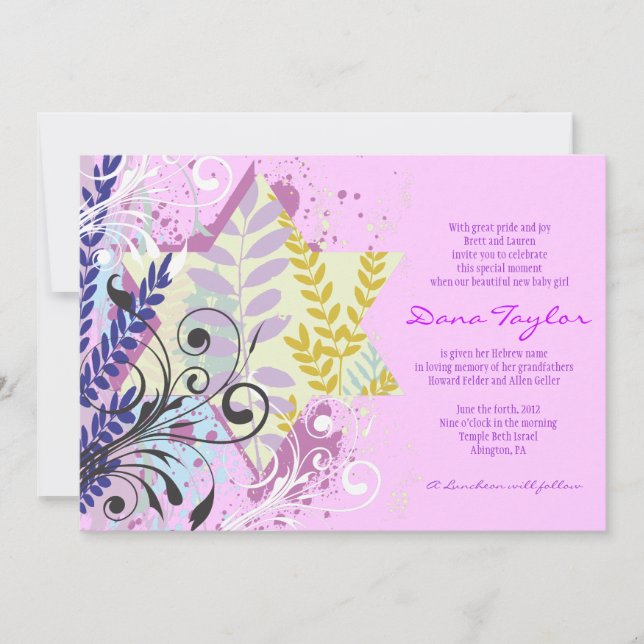 Convite Bebê judaico da estrela abstrata que nomeia o (Frente)