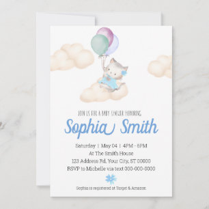 Convite Bebê Kitten Balões Chá de fraldas Nuvens