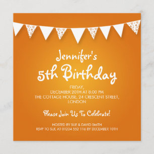 Convite Bebê/laranja Bunting coração do aniversário de