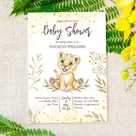 Convite Bebê Leão amarelo chá de fraldas marrom