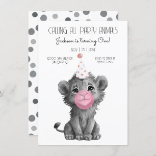 Convite Bebê Lion Cub preto e branco Aniversário