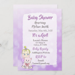 Convite Bebê Loira Menina com Urso de Pelúcia Bebê mais vi