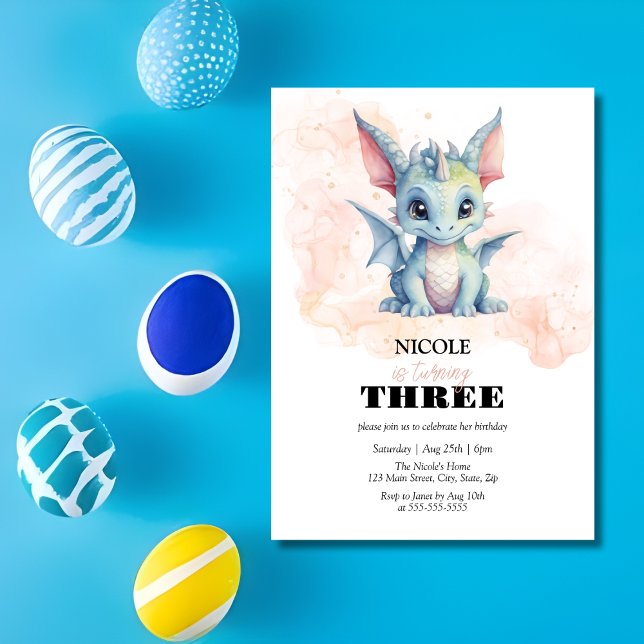 Convite Bebê Magro Dragão Fairytale Kid Aniversário (Criador carregado)