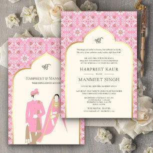 Convite Bebê Marfim Rosa Padrão Anand Karaj Casamento Sikh