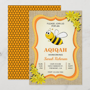 Convite Bebê Menina Abelha Mel Cute Aqiqah
