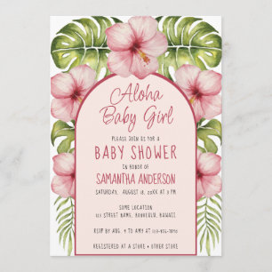 Convite Bebê Menina Aloha Chuva Tropical Floral Aquarela