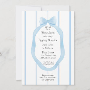 Convite Bebê Menina Azul e Papel de Carteira Branco Fita