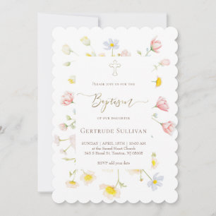 Convite bebê menina Batismo flores silvestres
