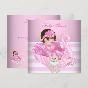 Convite Bebê Menina Chuveiro Bebê Rosa Branco Cisne