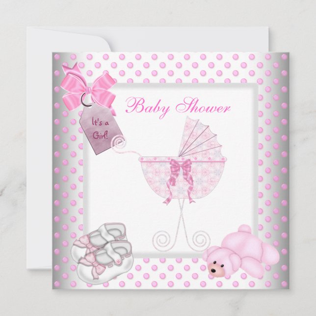 Convite Bebe Menina Chuveiro Bebê Rosa Carruagem Carrinho (Frente)
