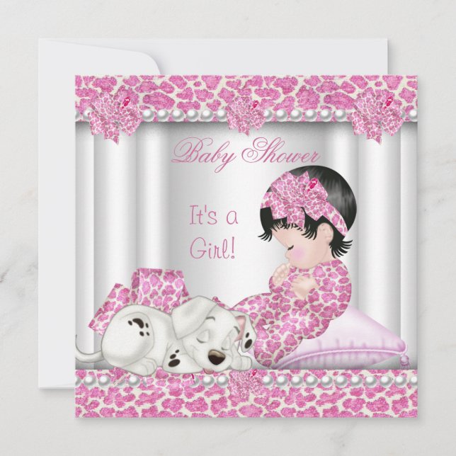 Convite Bebê Menina Chuveiro Bebê Rosa Leopardo (Frente)