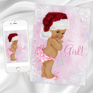 Convite Bebê Menina de Chapéu de Papai Noel, Churrasco de 