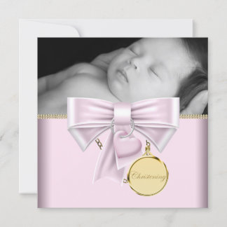 Convite Bebê Menina de Ouro Rosa Foto Batizado
