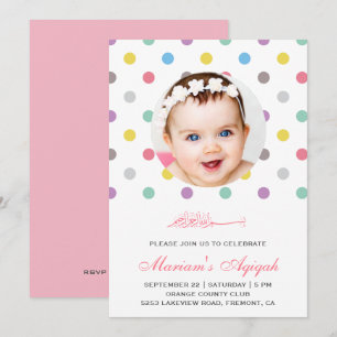 Convite Bebê Menina de Pontos Coloridos Foto Aqiqah