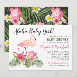 Convite Bebê Menina Flamingo Tropical Shower Aloha