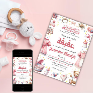 Convite Bebê Menina Rosa Celebração Muçulmana Islâmica Aqi