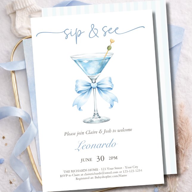Convite Bebê Menino Arco Azul Coquette para Beber e Ver (Criador carregado)