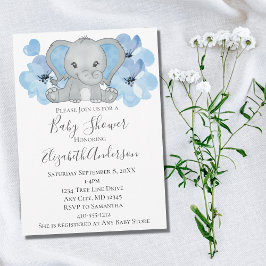 Convite Bebê Menino Azul Elefante Chuveiro de Bebê Flores