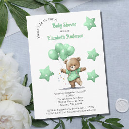 Convite Bebê Menino Chuvas de Balões de Urso de Pelúcia Ve