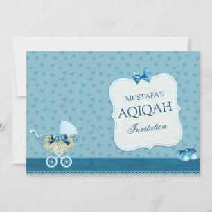 Convite Bebê Menino de Carrinho Azul Fofo Aqiqah