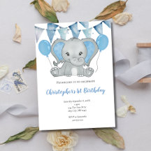 Bebê Menino Elefante Azul Balão 1º Primeiro Aniver
