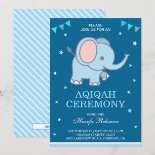 Convite Bebê Menino Elefante Azul Fofo Aqiqah