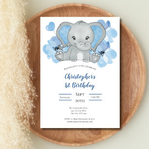Convite Bebê Menino Elefante Flores Balões Aniversário