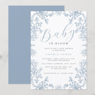 Convite Bebê Menino Floral Vintage em Flor Chá de Bebê
