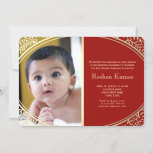 Convite Bebê Menino Red Gold Annaprashan