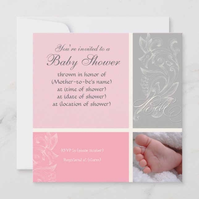 Convite Bébé Modern Swirl n Dot - Chá para Meninas Convida (Frente)