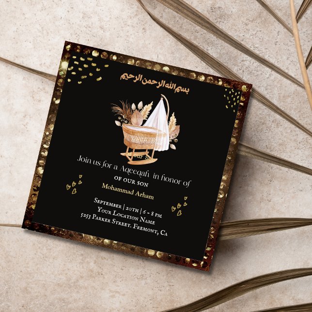 Convite Bebê muçulmano Crib Aqeqah- (Criador carregado)