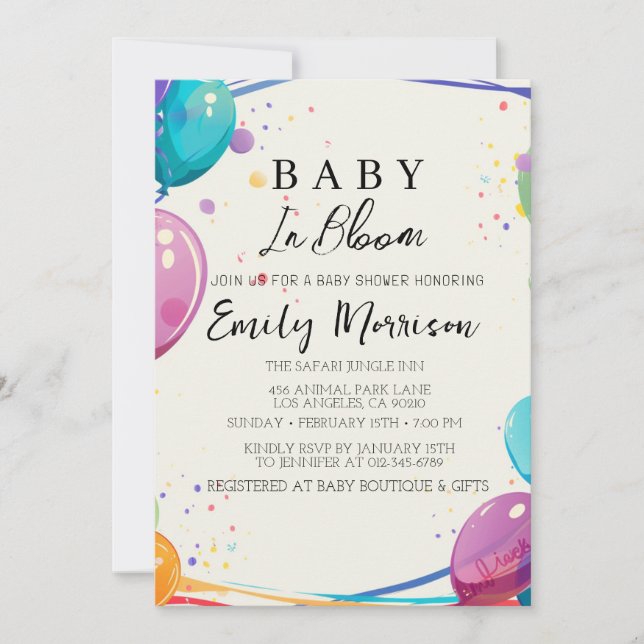 Convite Bebê na floração e Chá de fraldas de Balões (Frente)