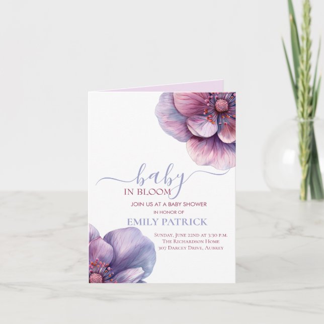 Convite Bebê na floração | floral de chá de fraldas (Frente)