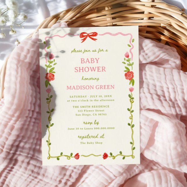 Convite Bebê Na Mão De Sangue Desenhado Chá de fraldas Flo (Criador carregado)