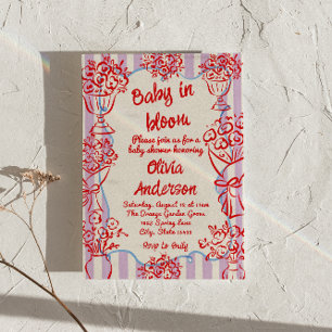 Convite Bebê na Mão Sanguínea Flores Desenhadas Chá de fra