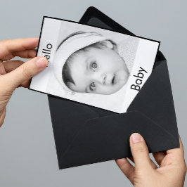 Convite Bebê Nascido Foto Fora Preta Branca Moderna