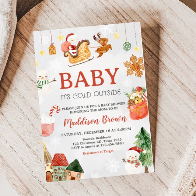 Convite Bebê Natal Está Frio Fora do Chá de fraldas (Christmas Baby Shower Invitation)