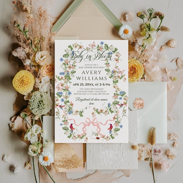 Convite Bebê no Bloom Arco Rosa Chá de fraldas (Criador carregado)