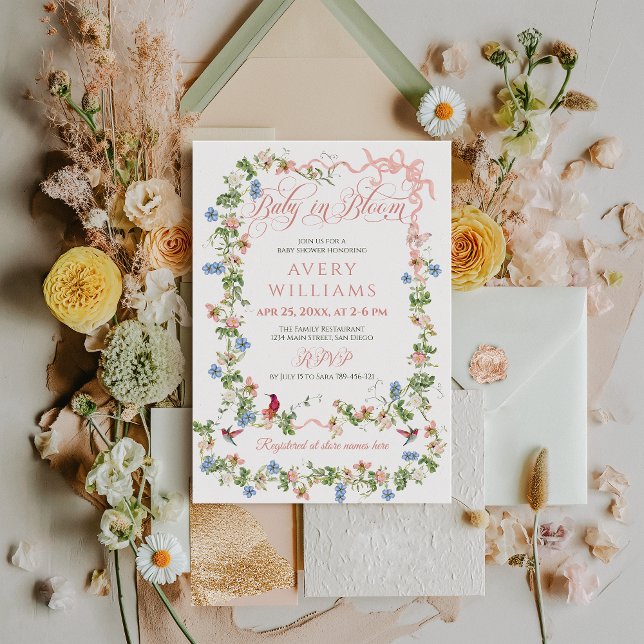 Convite Bebê no Bloom Arco Rosa Chá de fraldas (Criador carregado)