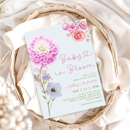 Convite Bebê no Bloom Arco Rosa Chá de fraldas Azul