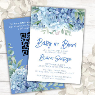 Convite Bebê no Bloom Blue Hydrangeas Chá de fraldas