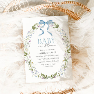 Convite Bebê no Bloom Blue Primavera Floral Chá de fraldas
